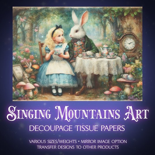 Alice im Wunderland Märchen-Teeparty-Decoupage Seidenpapier