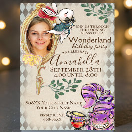 Alice im Wunderland mit Foto Theme Party Einladung