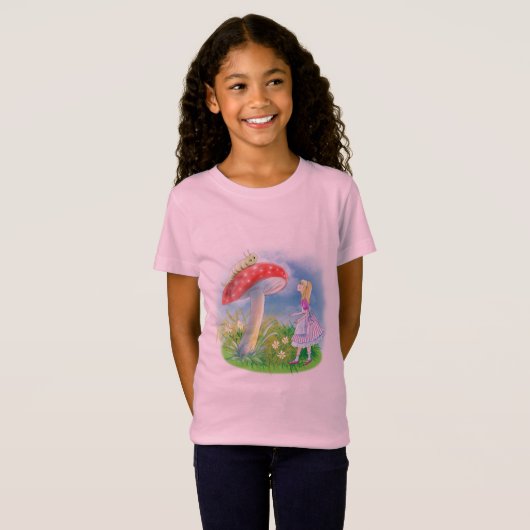 Alice im Wunderland mit Pilz und Raupe T-Shirt (Vorne ganz)