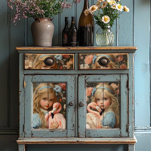 Alice im Wunderland mit rosa Flamingo Seidenpapier