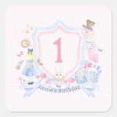 Alice im Wunderland Monogramm Quadratischer Aufkleber (Vorderseite)