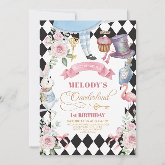 Alice im Wunderland Muster 1. Einladung (Vorderseite)