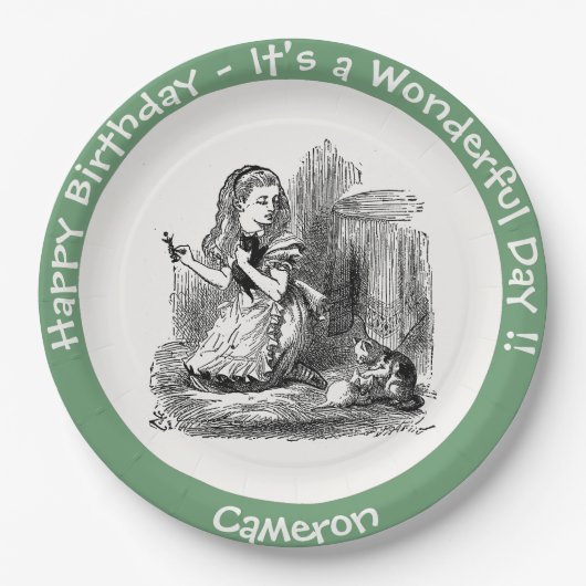 Alice im Wunderland Party - Alice und das Kitten Pappteller (Vorderseite)