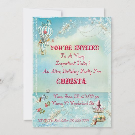 Alice im Wunderland Party Einladungen (Rückseite)