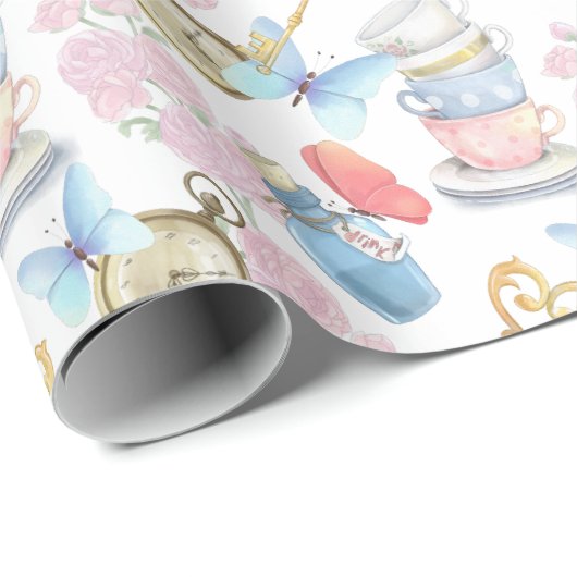 Alice im Wunderland Pastell Wrapping Paper Geschenkpapier (Rolleneckpunkt)