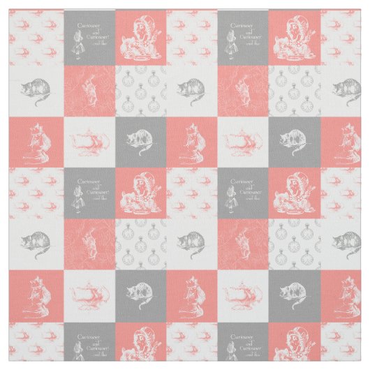Alice im Wunderland-Patchwork-graues korallenrotes Stoff (Muster)