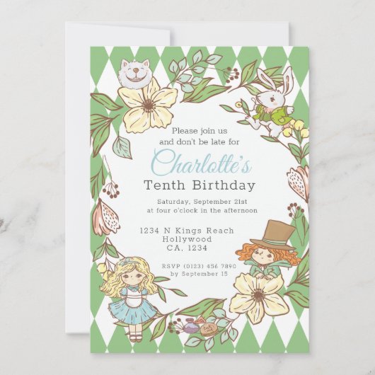 Alice im Wunderland Personalisiertes Party Einladung (Vorderseite)