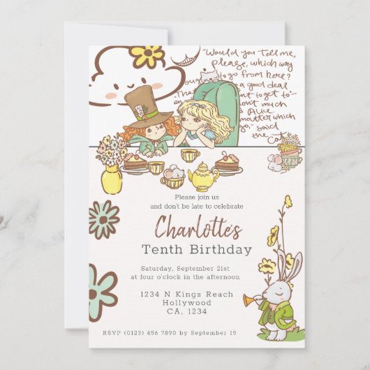 Alice im Wunderland Personalisiertes Party Einladung (Vorderseite)