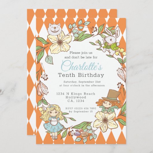 Alice im Wunderland Personalisiertes Party Einladung (Vorne/Hinten)