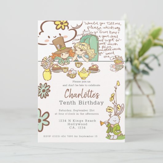 Alice im Wunderland Personalisiertes Party Einladung (Stehend Vorderseite)