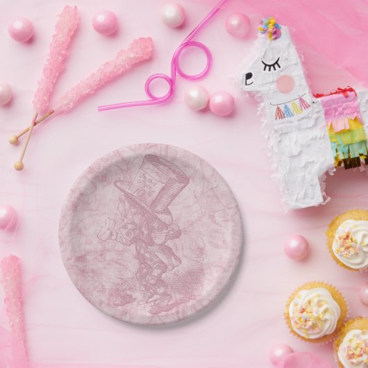 Alice im Wunderland Pink floral Art Mad Hatter Pappteller (Party)