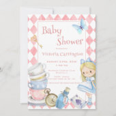 Alice im Wunderland Pink Whimsical Baby Dusche Einladung (Vorderseite)