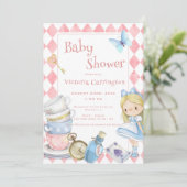 Alice im Wunderland Pink Whimsical Baby Dusche Einladung (Stehend Vorderseite)