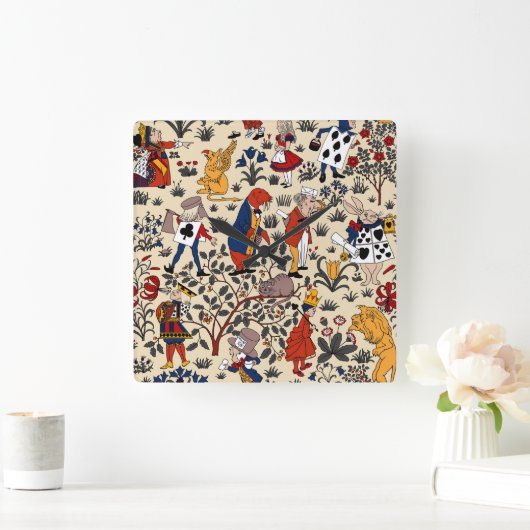 Alice im Wunderland Quadratische Wanduhr (Zuhause)