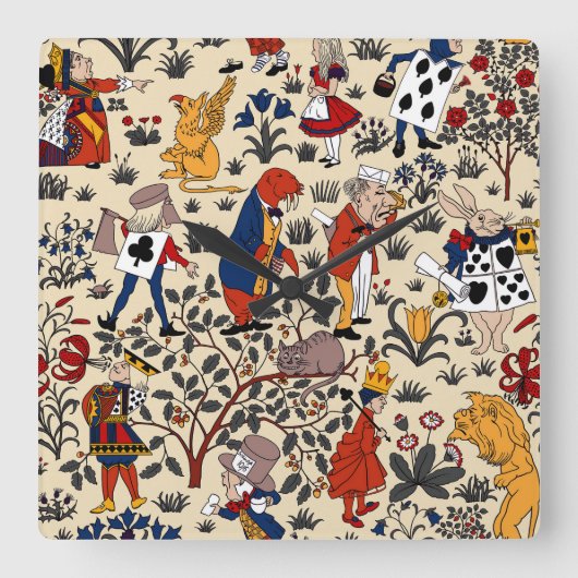 Alice im Wunderland Quadratische Wanduhr (Vorderseite)