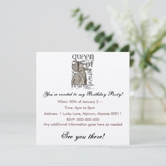 Alice im Wunderland Queen of Heart Grunge (Single) Einladung (Stehend Vorderseite)