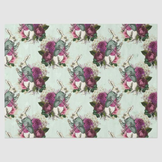 Alice im Wunderland Rabbit Green Decoupage Seidenpapier (Vorderseite)