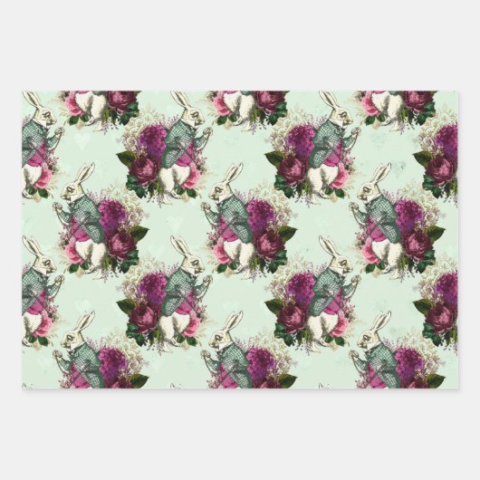 Alice im Wunderland Rabbit Green Geschenkpapier Set (Vorderseite 2)