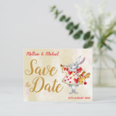 Alice im Wunderland Rabbit Herald Save the Date Postkarte (Stehend Vorderseite)
