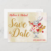 Alice im Wunderland Rabbit Herald Save the Date Postkarte (Vorne/Hinten)
