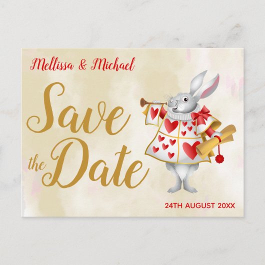 Alice im Wunderland Rabbit Herald Save the Date Postkarte (Vorderseite)