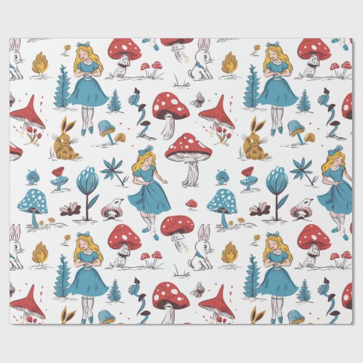 Alice im Wunderland Rabbit Red Mushroom Geschenkpapier (Flach)