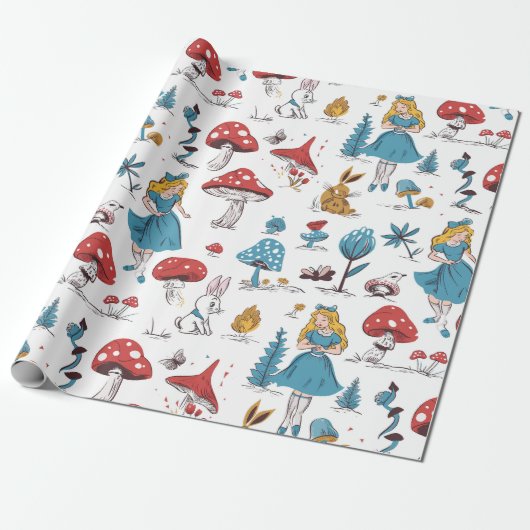 Alice im Wunderland Rabbit Red Mushroom Geschenkpapier (Ungerollt)
