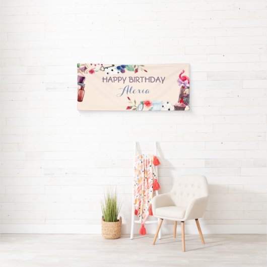 Alice im Wunderland Rabbit Tee Schlüsseluhr Rose Banner (Insitu)