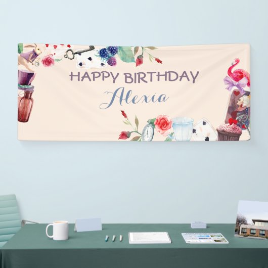 Alice im Wunderland Rabbit Tee Schlüsseluhr Rose Banner (Messe)