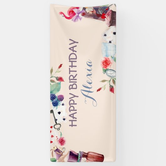 Alice im Wunderland Rabbit Tee Schlüsseluhr Rose Banner (Vertikal)