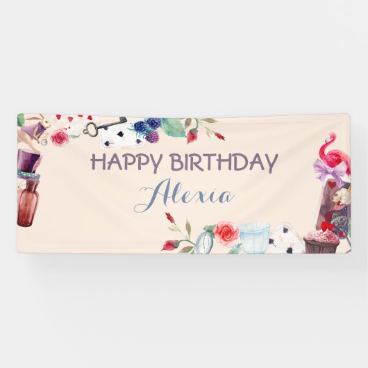 Alice im Wunderland Rabbit Tee Schlüsseluhr Rose Banner (Horizontal)