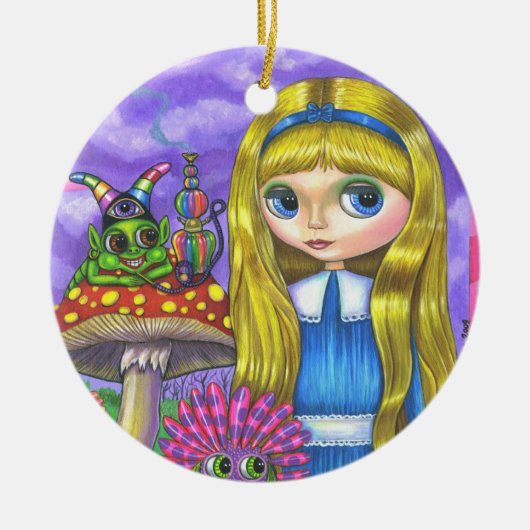 Alice im Wunderland Raupe Blume Pilze Keramik Ornament (Vorne)