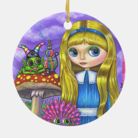 Alice im Wunderland Raupe Blume Pilze Keramik Ornament (Hinten)