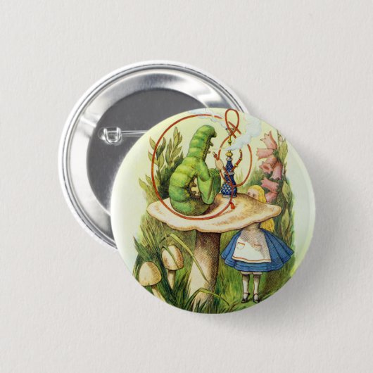 Alice im Wunderland-Raupen-Knopf Button (Vorne & Hinten)
