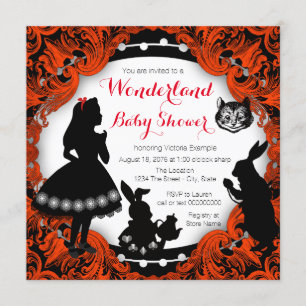 Alice im Wunderland Red and Black Baby Dusche Einladung