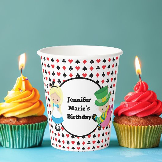 Alice im Wunderland Red Black Kindergeburtstag Par Pappbecher