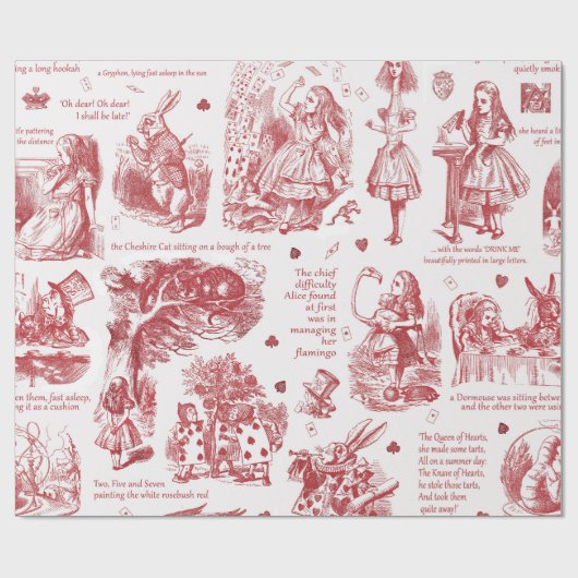 Alice im Wunderland Red Toile Quotes Geschenkpapier (Flach)