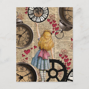 Alice im Wunderland reist durch die Zeit Postkarte