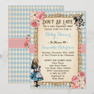 Alice im Wunderland Rosa Blumen Babyparty Einladung