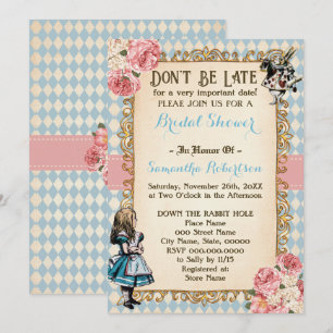 Alice im Wunderland rosa Blumen Brautparty Einladung