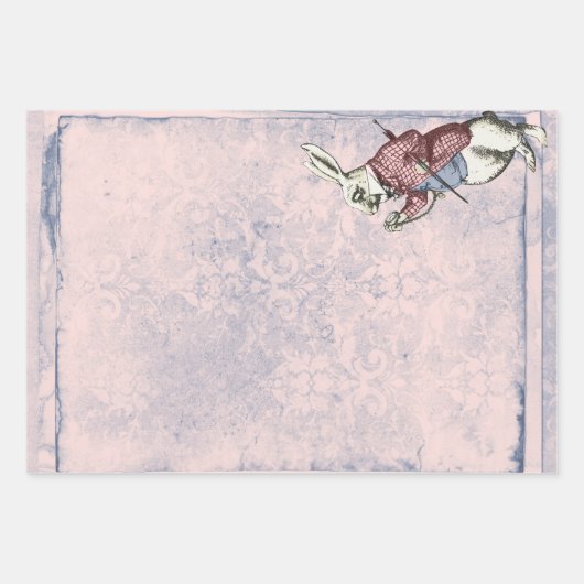 Alice im Wunderland Rosa und Blau-Weiße Kaninchen Geschenkpapier Set (Vorderseite)