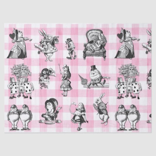 Alice im Wunderland, rosa und weiße Gingham Seidenpapier (Vorderseite)