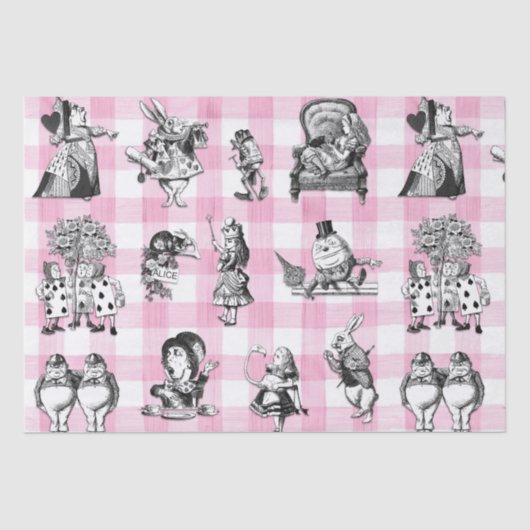 Alice im Wunderland, rosa und weiße Gingham Seidenpapier (Vorderseite)