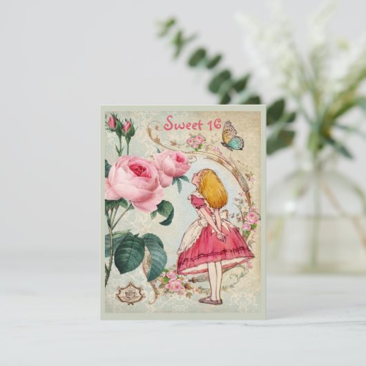 Alice im Wunderland-Rosen-Collagen-Bonbon 16 Einladung (Stehend Vorderseite)