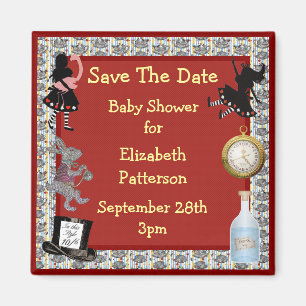 Alice im Wunderland Rot Save the Date Kinderdusche Magnet