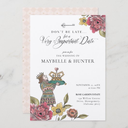 Alice im Wunderland Royal Crown Fairytale Wedding Einladung (Vorne/Hinten)