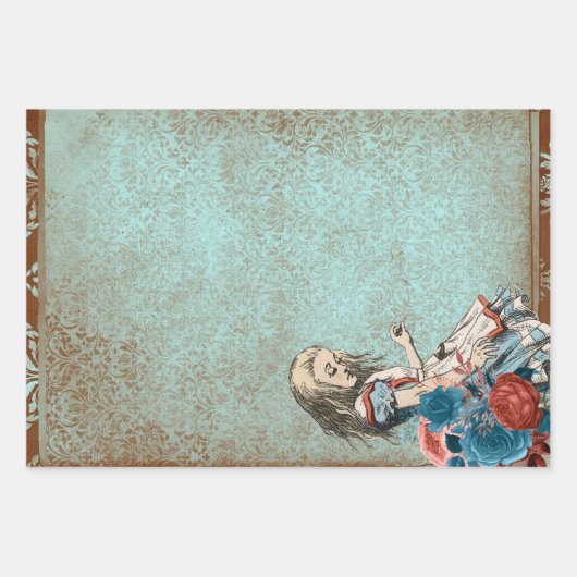 Alice im Wunderland Rusty Turquoise Floral Craft Geschenkpapier Set (Vorderseite 3)