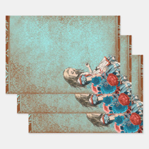Alice im Wunderland Rusty Turquoise Floral Craft Geschenkpapier Set