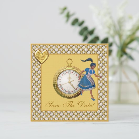 Alice im Wunderland Save the Date Hochzeit Einladung (Stehend Vorderseite)