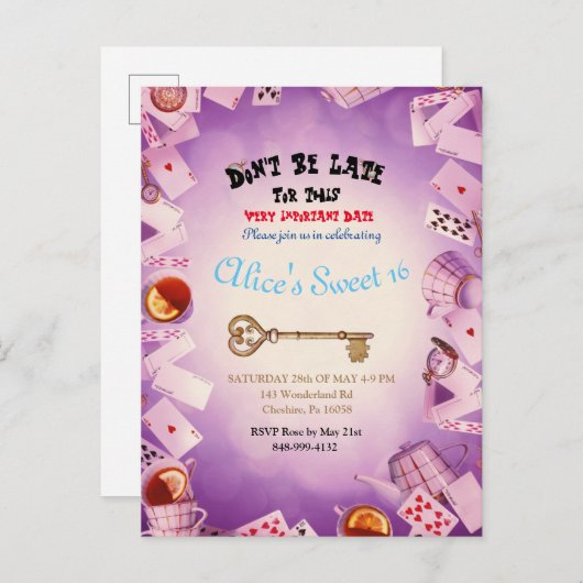 Alice im Wunderland Save the Date Invinations Anno Ankündigungspostkarte (Vorne/Hinten)